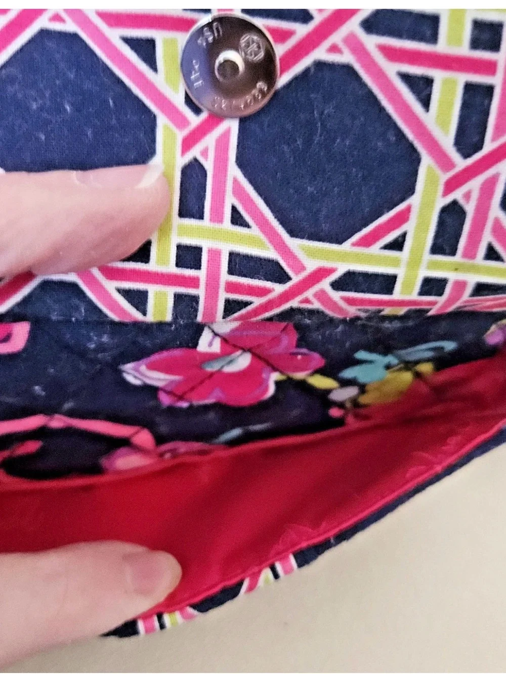 Vera Bradley Navy Floral Quilted Mini Crossbody with Pink & Lime Accents